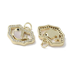 Shell Shape Brass Micro Pave Cubic Zirconia Pendants, with Shell, Real 18K Gold Plated, Shell Shape, 14.5x18.5x3mm, Hole: 3mm