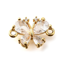 Бабочка Латунные прозрачные подвески из кубического циркония, реальный 18 k позолоченный, бабочка, 10x14.5x4 мм, отверстие : 1.2 мм