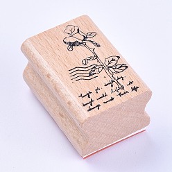 Bois Solide Timbres en bois, rectangle avec rose, burlywood, 40x27x25mm