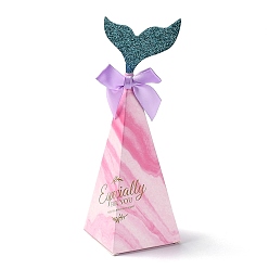 Hot Pink Mermaid Candboard Box, with Bowknot and Fishtail, Gift Wrapping Bags, for Presents Candies Cookies, Cone, Hot Pink, 6x6x19cm