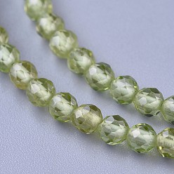 Peridot Natural Peridot Beaded Necklaces, with Brass Lobster Claw Clasps, Faceted Round Beads, 16.5 inch~16.7 inch(42~42.5cm)x3~3.5mm