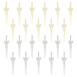 Платиновый & Золотой 32шт 2 цвета стойка покрытие сплав большие подвески, без кадмия, без никеля и без свинца, очарование меча, платиной и золотом, 59x13x3 мм, отверстие : 1.5 мм, 16 шт / цвет
