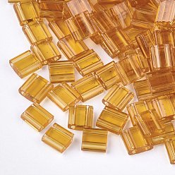 Orange 2-Hole Glass Seed Beads, Transparent Colours, Rectangle, Orange, 5x4.5~5.5x2~2.5mm, Hole: 0.5~0.8mm