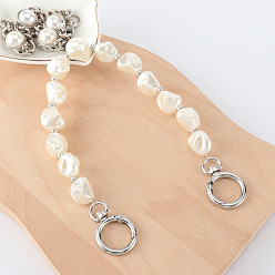 Platinum Imitation Pearl Beaded Bag Strap, with Alloy Ring Clasp, Platinum, 33cm
