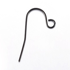 Electrophoresis Black Stainless Steel Earring Hooks, with Horizontal Loop, Electrophoresis Black, 23x13mm, Hole: 2.5mm, 21 Gauge, Pin: 0.7mm