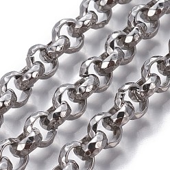 Stainless Steel Color Tarnish Resistant 304 Stainless Steel Rolo Chains, Belcher Chain, Faceted, Unwelded, Stainless Steel Color, 7x3mm