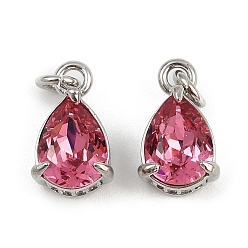 Светло-Вишневый Кулон из циркония, слезинки, со стеклом и прыжковым кольцом, стойки покрытие, платина, без свинца и без кадмия, долговечный, светло-вишневый, 11.5x7x5.5 мм, отверстие : 1.6 мм