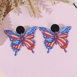 Красный Акриловые болтаться серьги стержня, бабочка, платина, красные, 50x45 мм