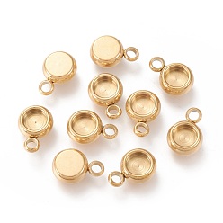 Golden Ion Plating(IP) 304 Stainless Steel Pendant Cabochon Settings, Flat Round, Golden, Tray: 4mm, 9x6x3mm, Hole: 1.6mm