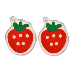 Клубника Непрозрачные печатные акриловые подвески, фрукты, клубника, 42x32x3.5 мм, отверстие : 2.4 мм