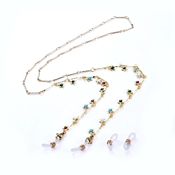 Plaqué 18K Or Véritable Chaînes de lunettes, tour de cou pour lunettes, avec des chaînes en laiton, breloques étoiles en émail, 304 fermoirs à pince de homard en acier inoxydable et extrémités en caoutchouc, colorées, réel 18 k plaqué or, 28.15 pouce (71.5 cm)