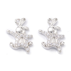 Platinum Rack Plating Brass Micro Pave Cubic Zirconia Pendants, Long-Lasting Plated, Rabbit, Platinum, 15.5x10.5x3mm, Hole: 1.2mm