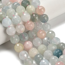 Морганит Природные морганит нитей бисера, круглые, граненый (128 граней), класс АА, 9.5~10 мм, отверстие : 0.7 мм, около 38~39 шт / нитка, 14.96''~15.35'' (38~39 см)