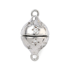 Платина Круглые латунные микропаве прозрачные кубические цирконии магнитные застежки, долговечный, стойки покрытие, без свинца и без кадмия, платина, 14.5x8 мм, отверстие : 1 мм