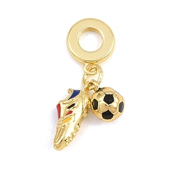 Real 18K Gold Plated Sports Brass Enamel European Dangle Charm, Soccer Shoes with Soccer Ball, Real 18K Gold Plated, 26mm, Hole: 4.5mm