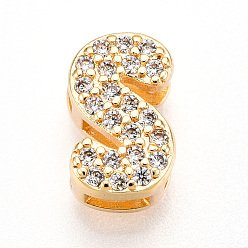 Letter S Латунные микро проложить кубического циркония прелести, без кадмия, без никеля и без свинца, буквы, Письмо с, 10.5x6.5x4.5 мм, отверстие : 2~3x1.8 мм