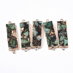 Green Assembled Synthetic Regalite/Imperial Jasper/Sea Sediment Jasper and Bronzite Links, Edge Light Gold Plated, with Iron Loop, Rectangle, Green, 44.5~45.5x13x5.5mm, Hole: 1.6mm