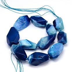 Marine Blue Dyed Natural Agate Polyhedron Bead Strands, Marine Blue, 28~43x16~25x13~17mm, Hole: 1mm, about 11pcs/strand, 16.5 inch