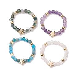 Звезда Круглые бусины из натурального апатита, зеленого авантюрина, аметиста и агата, растягивающиеся для женщин, с латунной бисера, звезда, 3.5 мм, внутренний диаметр: 18.5 мм, 4 шт / комплект