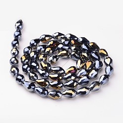 Black Electroplate Glass Beads Strands, AB Color Plated, Faceted Teardrop, Black, 12x8mm, 58pcs/strand, 26.5 inch