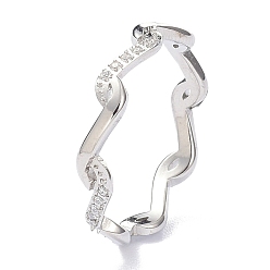 Нержавеющая Сталь Цвет 304 палец кольца из нержавеющей стали, с кристально горный хрусталь, волна, цвет нержавеющей стали, размер США 6~9 (16.5~18.9 мм)