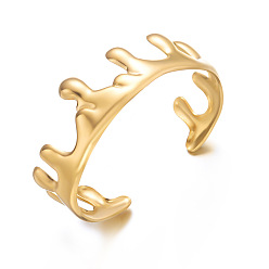 Golden 304 Stainless Steel Melted Open Cuff Bangles for Women, Golden, Inner Diameter: 2.36 inch(6cm)