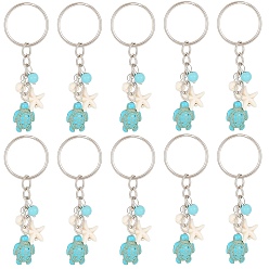 Средний Бирюзовый 20шт. Брелоки с подвеской в виде черепахи и морской звезды из синтетической бирюзы, с железным кольцом, средне бирюзовый, 7.3 см