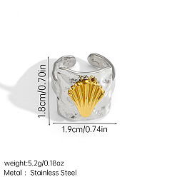 Shell Shape Océan 304 anneaux ouverts de manchette en acier inoxydable, or et acier inoxydable Couleur, forme coquille, 19mm