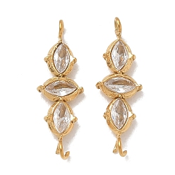 Oro 304 Dijes conectores de acero inoxidable con circonitas cúbicas transparentes engastadas, enlaces de ojo de caballo, revestimiento de iones (ip), dorado, 18.5x6x2.5 mm, agujero: 1.4 mm