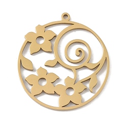Золотой 304 подвески из нержавеющей стали, лазерная резка, полый плоский круглый с подвеской в виде цветка, золотые, 32x29x1 мм, отверстие : 1 мм