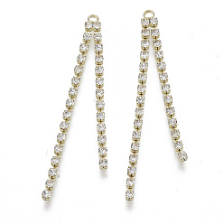 Light Gold Латунные цепочки на кисточках большие подвески, с кристально горный хрусталь, золотой свет, 52x4x2 мм, отверстие : 1.6 мм