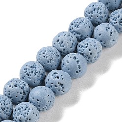 Bleu Ciel Clair Brins de perles teintées en pierre de lave synthétique, ronde, lumière bleu ciel, 10mm, Trou: 1mm, Environ 41 pcs/chapelet, 15.20'' (38.6 cm)