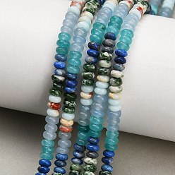 Mixed Color Gradient Color Natural Dyed White Jade & Green Spot Jasper & Lapis Lazuli & Synthetic Shoushan Stone Beads Strands, Smooth Rondelle, Mixed Color, 4.5x2~2.5mm, Hole: 0.8mm, about 162~167pcs/strand, 15.16''(38.5cm)