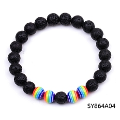 Lava Rock Natural Lava Rock & Glass Round Beaded Stretch Bracelet, 7-1/4~7-1/2 inch(18.5~19cm)