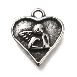 Античное Серебро Ретро 304 подвески из нержавеющей стали, сердце с амулетами купидона, античное серебро, 16.5x14.5x3.5 мм, отверстие : 2 мм