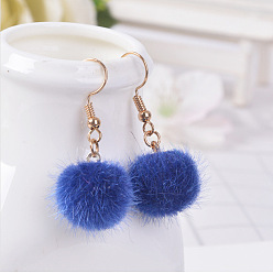 Средно-синий Серьги из сплава полиэстера с подвесками, круглые, золотые, светло-синий, 35x15 мм