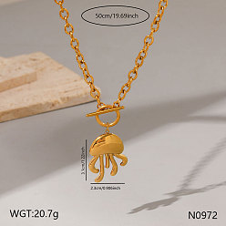 Jellyfish Океан 304 подвески из нержавеющей стали с застежками, золотые, медуза, 19.69 дюйм (50 см), Кулон: 31x23 мм