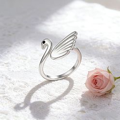Platino Anillos abiertos tipo brazalete de latón con circonitas cúbicas engastadas, cisne, Platino, 15~20 mm