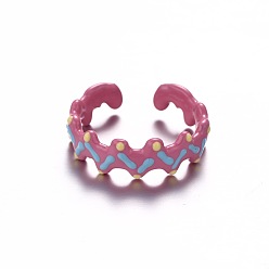 Flamingo Brass Enamel Cuff Open Rings for Girls, Flamingo, 15~20mm