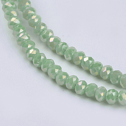 Green Electroplate Glass Beads Strands, Full Rainbow Plated, Faceted, Rondelle, Green, 3~3.5x2~2.5mm, Hole: 0.8mm, about 135~140pcs/strand, 14.6 inch(37cm)