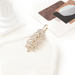 Лист Позолоченные металлические заколки для волос из кожи аллигатора с хрустальными стразами, блестящие аксессуары для волос для девочек и женщин, лист, 69x25 мм