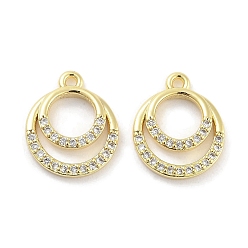 Настоящее золото 18K Латунные микропаве прозрачные подвески с фианитом, плоско-круглые, реальный 18 k позолоченный, 13.5x11x2 мм, отверстие : 1.2 мм