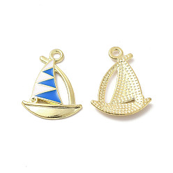 Синий Настройки горный хрусталь эмаль кулон сплава, парусное судно, золотые, синие, пригодный для стразов 1 мм, 21.5x16.5x2 мм, отверстие : 1.6 мм
