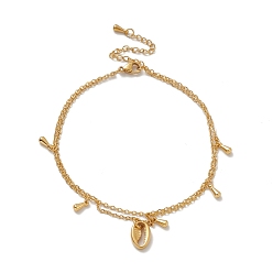 Золотой Вакуумное покрытие pvd 304 многожильный браслет на щиколотку из нержавеющей стали с цепями из троса, форма раковины и 201 двухслойный браслет из нержавеющей стали в форме капли для женщин, золотые, 9-1/8 дюйм (23 см)