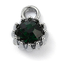 Smaragd Legierungsglas Rhinestone Charme, Geburtsstein Charms, Flachrund, Platin Farbe, Smaragd, 10.5x7.5x4 mm, Bohrung: 2.1 mm