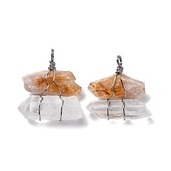Хрусталь Натуральные кварцевые кристаллы и желтые кварцевые самородки большие подвески, амулеты из медной проволоки, платина, без свинца и без кадмия, 40~52.5x36.5~44.5x17~23.5 мм, отверстие : 4.5 мм