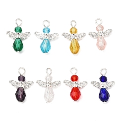 (52) Непрозрачная лаванда 8 шт 8 цвета стеклянные подвески, форма ангела, с крылышком феи из сплава и железной петлей, граненые, разноцветные, 20x14x6 мм, отверстие : 2.5 мм, 1 шт / цвет