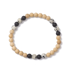 Смешанные камни Браслеты из натуральных смешанных драгоценных камней и дерева с круглыми бусинами для женщин и мужчин, бусина : 6~6.5 mm, внутренний диаметр: 2-1/8 дюйм (5.3 см)