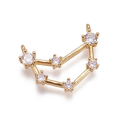 Козерог Латунные микро проложить кубического циркония подвески, двенадцать созвездий, золотые, Козерог, 17x22.5x2.5 мм, отверстие : 1.5 мм