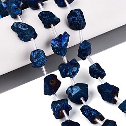 Blue Plated Electroplate Raw Rough Natural Amethyst Beads Strands, Nuggets, with Plastic Tube Beads, Blue Plated, 4~21x7~16x4~13mm, Hole: 1~1.2mm, about 23~25pcs/strand, 15.35~16.54 inch(39~42cm)